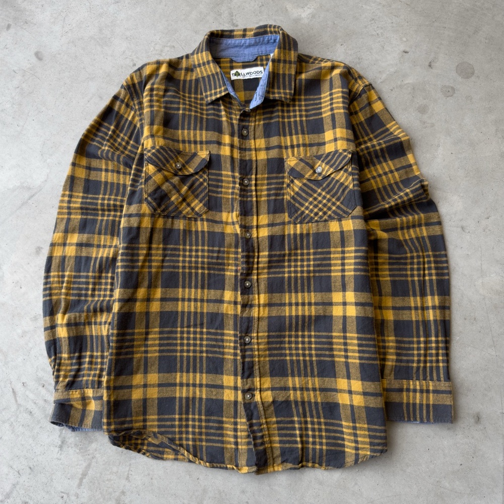 Modern Yellow & black Plaid Button Up Flannel Shirt
